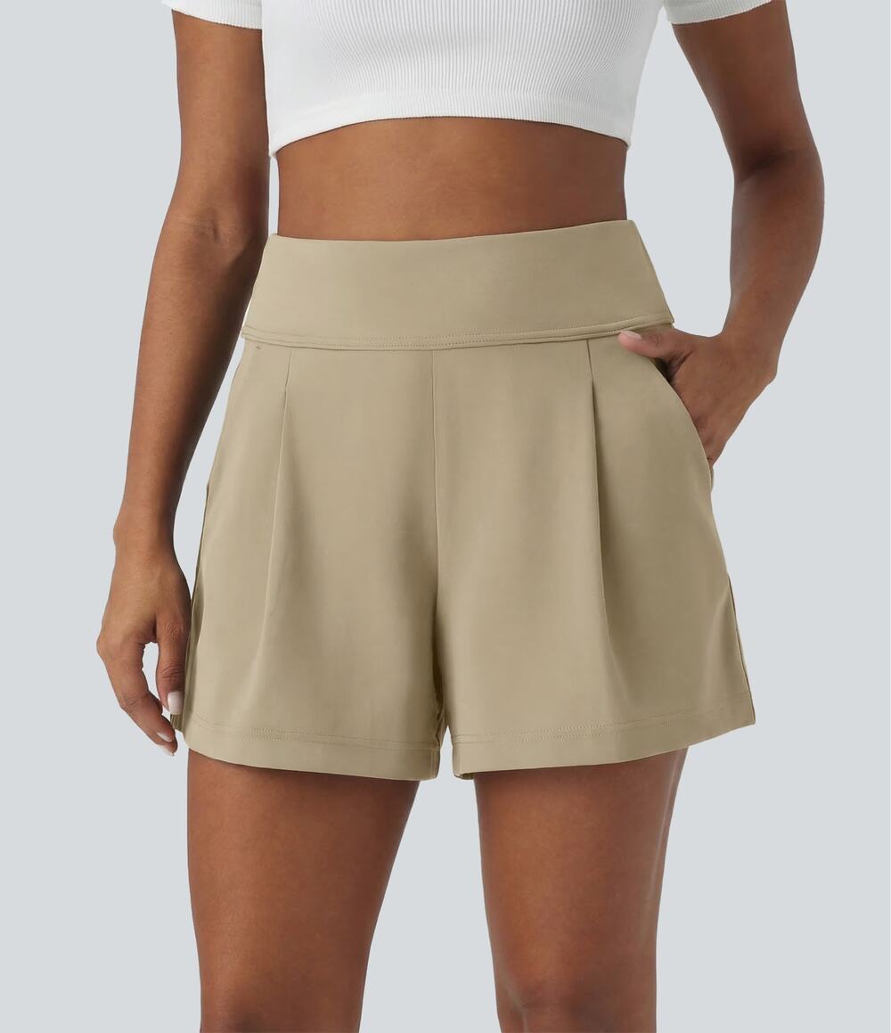 NWT Halara 4” High Waist Baggy Work Shorts Tan Officewear